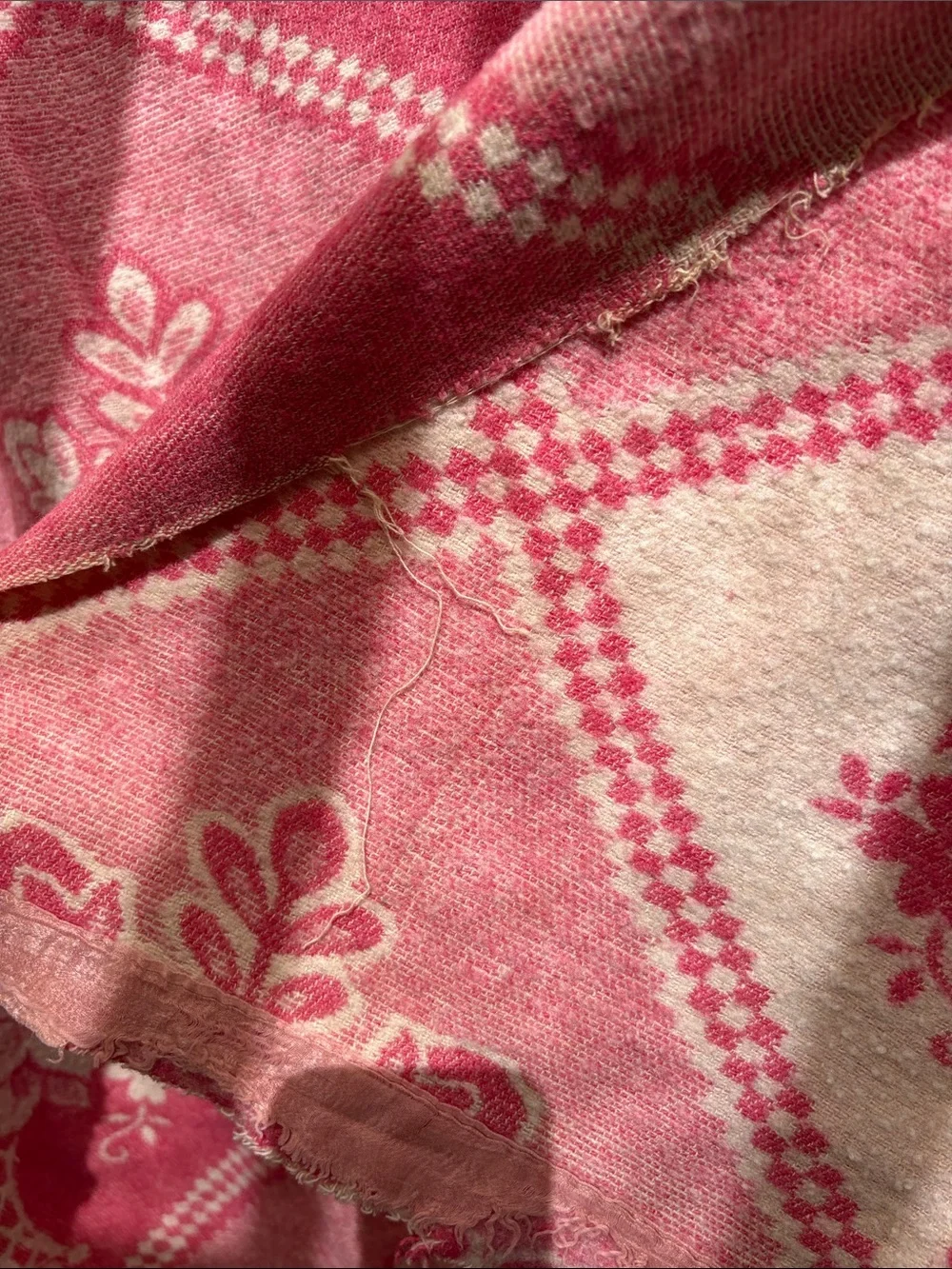 Vintage Bg203 Floral Basket Pink Throw Blanket wool